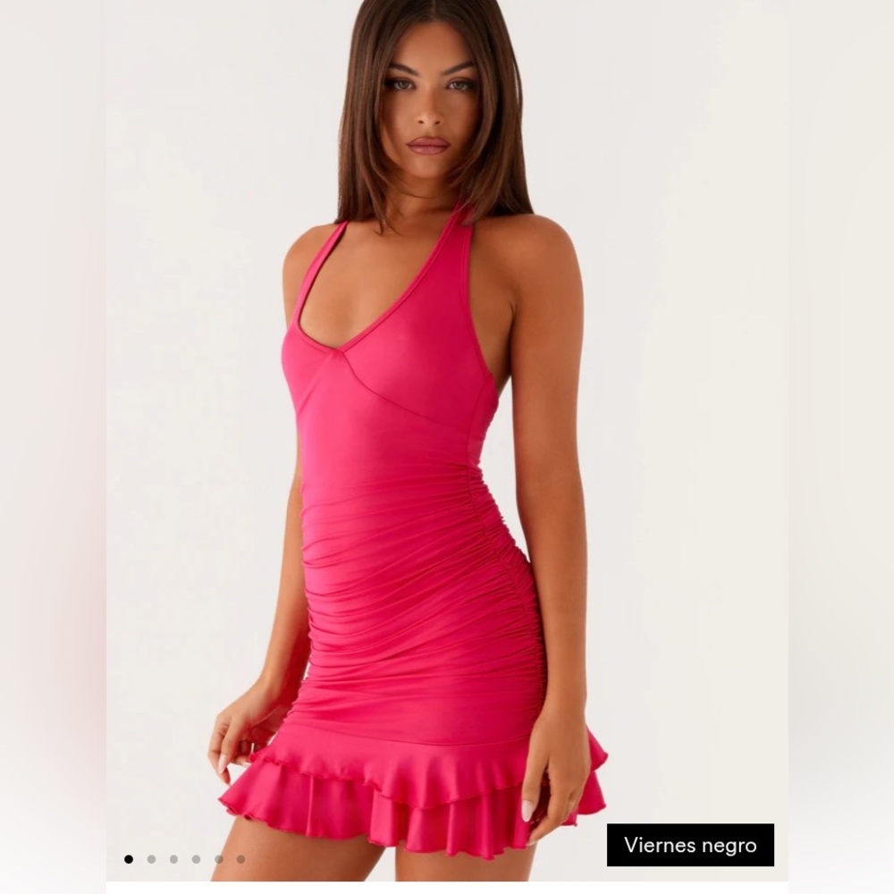 Peppermayo Hot Pink Ruched Mini Dress